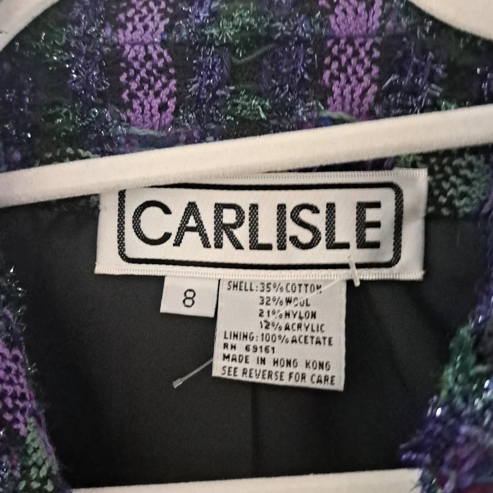 Carlisle Women's Plaid Blazer in Purple and Black With Metallic Thread Sz 8
